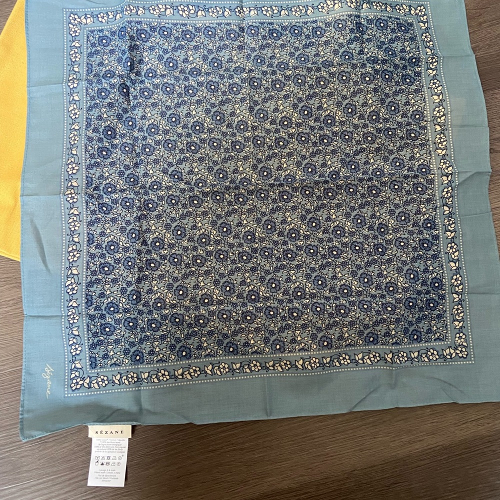 Sezane Floral Blue and Yellow Scarf - Picture 2 of 4